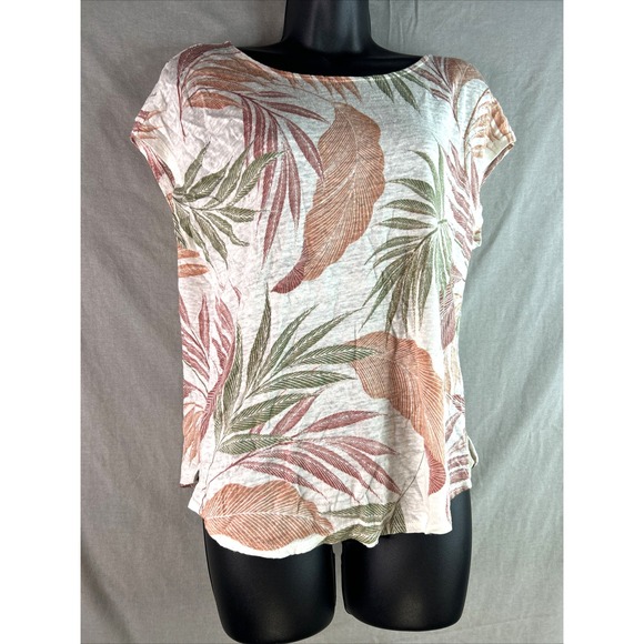 Tahari Blouse Tropical Print‎ Linen Tee Resort Cruise Floral Vacation Top size M - Picture 1 of 16